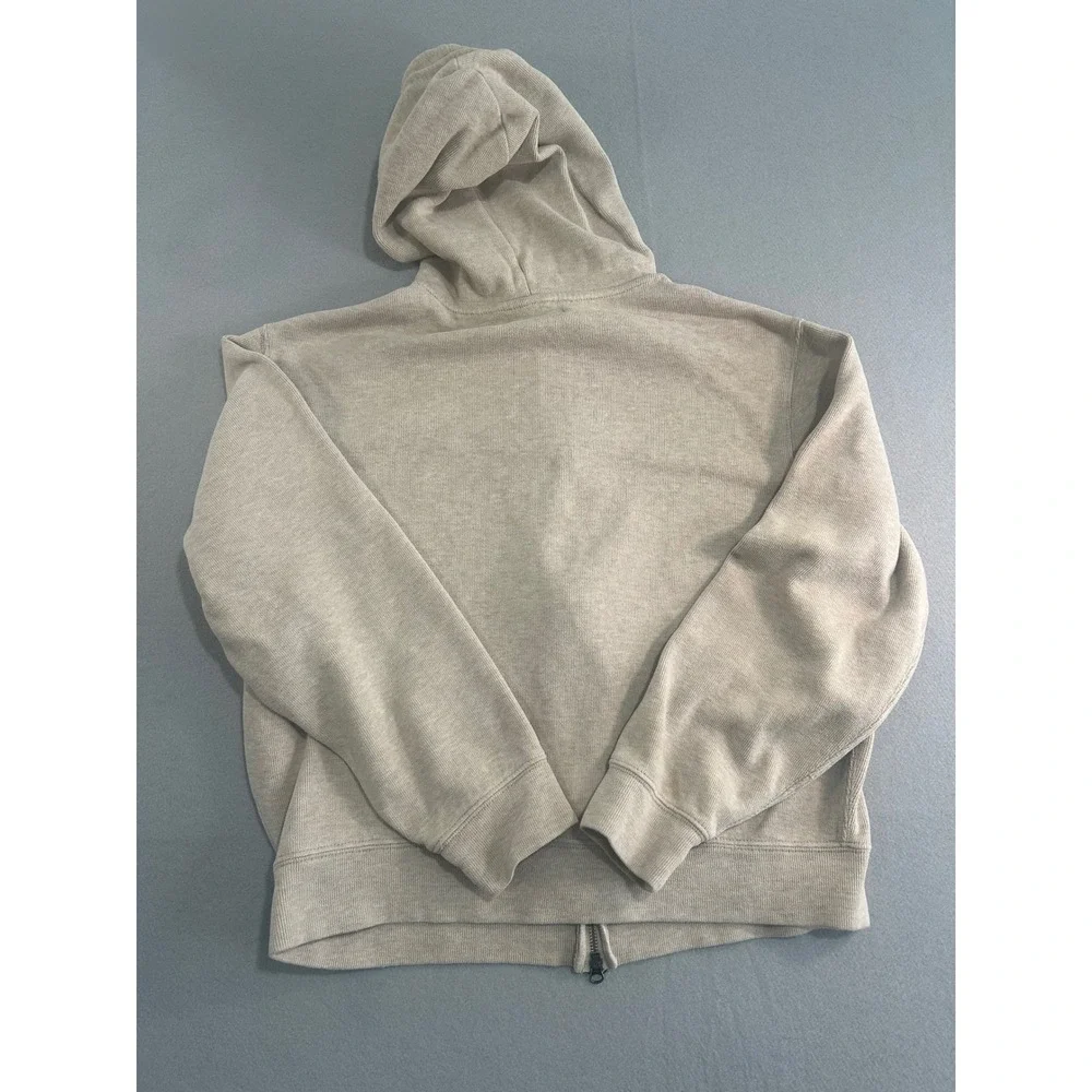 Polo Ralph Lauren Full Zip Hoodie Mens Large Beige Tan Ribbed Cotton Pony Logo